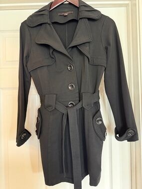Fever Black Belted Trench Coat with Oversized Collar